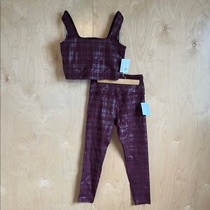 Beyond Yoga Burgundy Plaid Activewear Set MEDIUM NWT